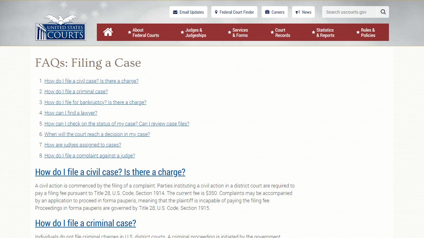 FAQs: Filing a Case | United States Courts